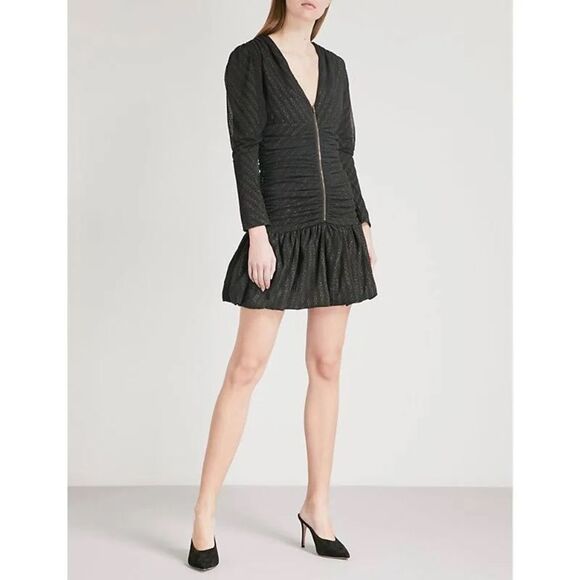 Maje Ralone Mesh Polka-Dot Metallic Flecked Striped Dress, NWT, Size 1 S - Picture 2 of 16